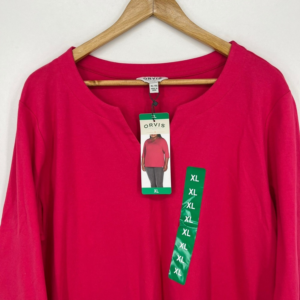 Orvis Classic Collection Women XL Red 3/4 Sleeve Notch Neck Knit Top 1753862 NEW - Picture 8 of 13
